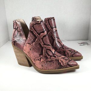 VINCE CAMUTO GIGIETTA SNAKE PRINT SNIP-TOE BOOTIE SIZE 7 PINK/BLACK
